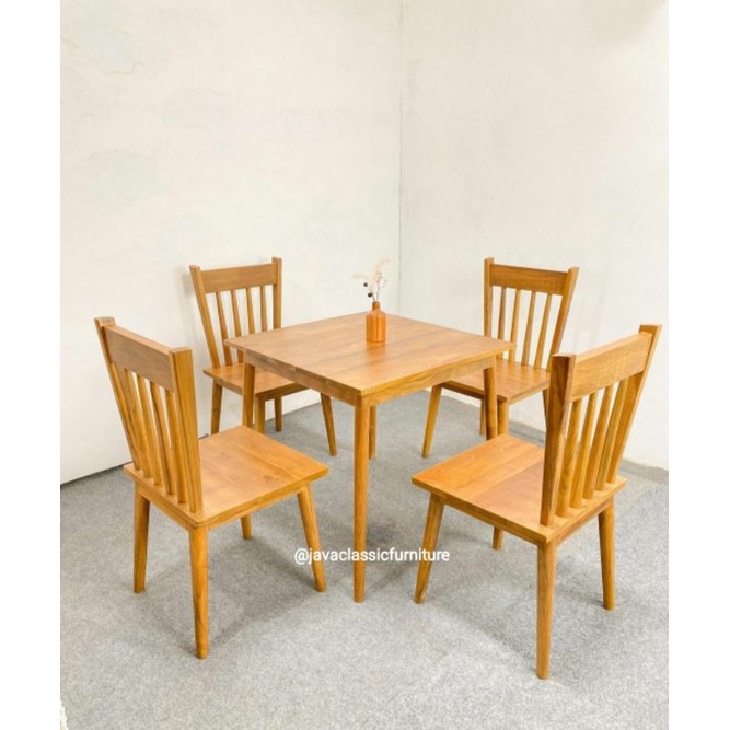1 SET KURSI MEJA MAKAN MINIMALIS SET TABLE DAN DINNING CHAIR VINTAGE RETRO CAFE RESTO BAHAN KAYU JATI GRADE A NATURAL MURAH FURNITURE JEPARA-1