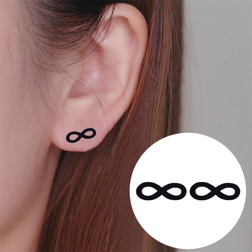 Anting Stud Desain Nomor Infinity 8 Bahan Stainless Steel Gaya Klasik Untuk Wanita