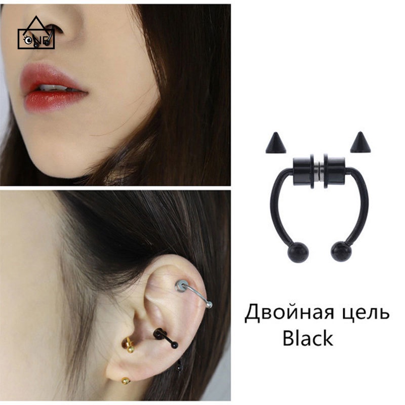 Cincin Tindik Hidung Palsu Bentuk U Bahan Stainless Steel Magnet Gaya Punk Rock Fashion Korea COD