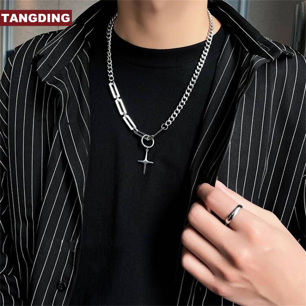 【COD Tangding】Kalung Liontin Bentuk Kotak Warna Hitam Gaya Hip Hop Untuk Wanita