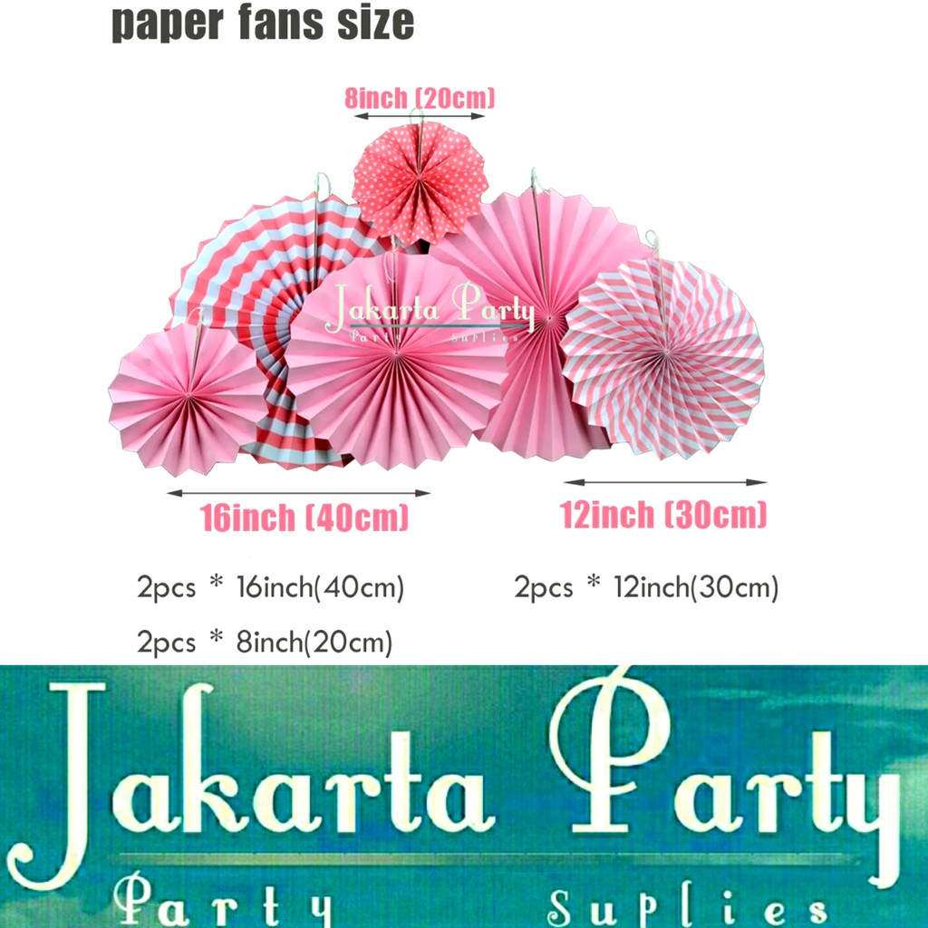 Paper Fan / Paper Fan Set 6 in 1 / Hiasan Dekorasi / Paper Fan Pink