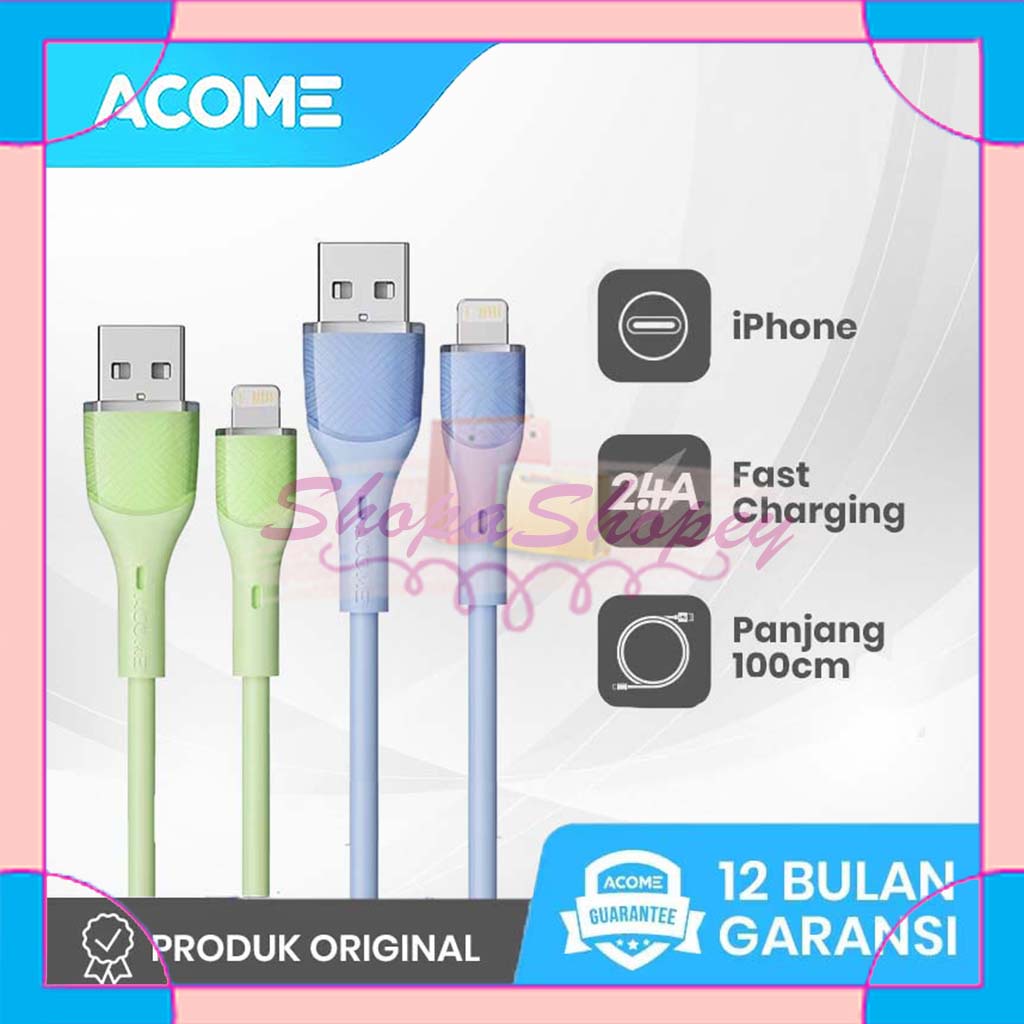 Kabel Data ACOME AGL010 Lightning Fast Charging 2.4 A 1 Meter Macaron - Garansi Resmi 1 Tahun