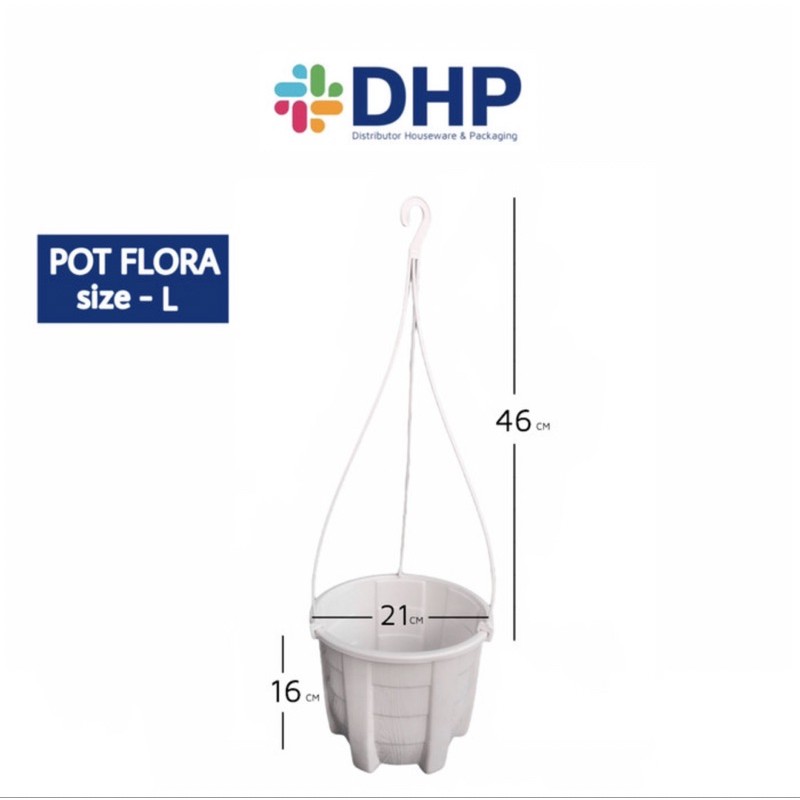 Pot Flora L (D=21cm ) / Pot Gantung Putih / Pot Plastik Gantung / Pot