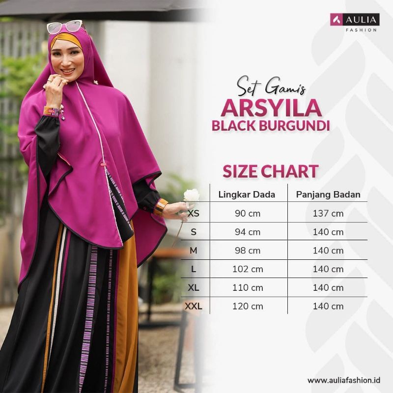 SET GAMIS AULIA FASHION ARSYILA BLACK BURGUNDI