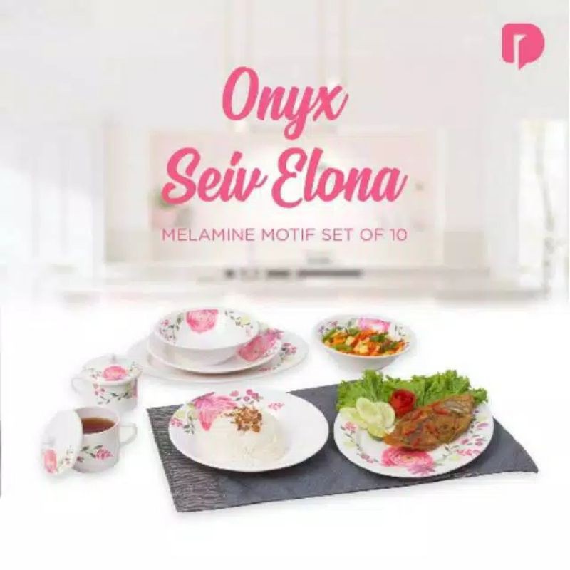 Onyx Seiv Elona Melamine Motif Set Of 10, piring melamin set