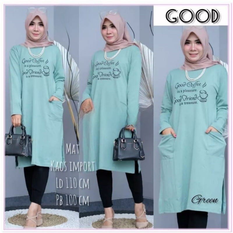 JF Atasan Tunik kaos babyterry Jumbo Wanita Muslimah Terbaru GOOD COFFE