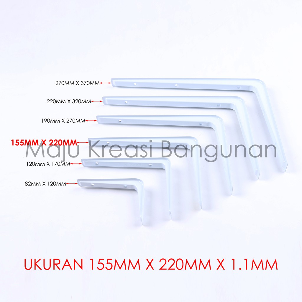 Siku Rak L Tebal SOLIGEN 155mm x 220mm Shelf Bracket Ambalan Meja Besi Putih 155 220 mm