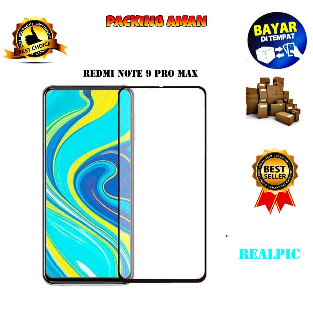 Tempered Glass Xiaomi Redmi Note 9 Pro Max Full Cover / Full Screen Protector Anti Gores