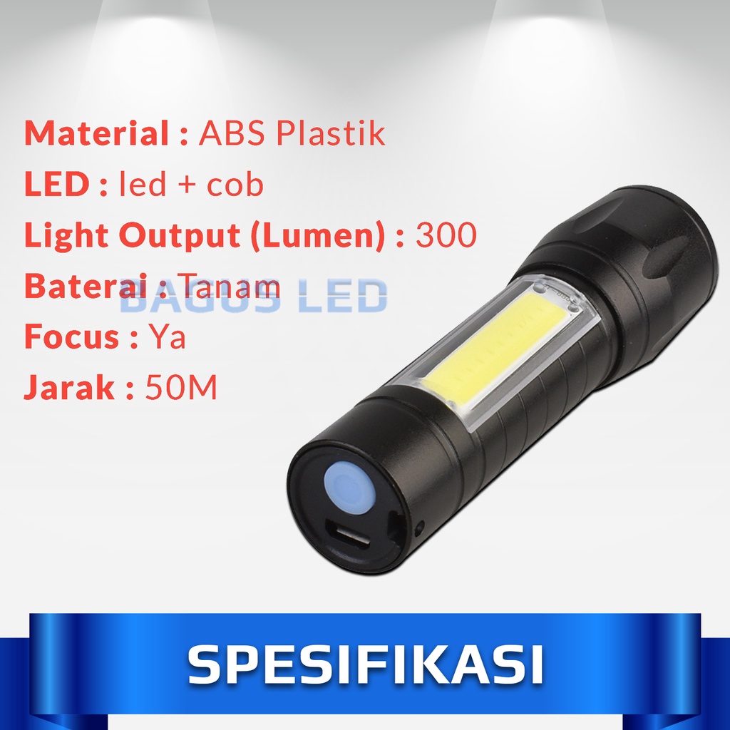 [COD] SENTER Flashlight LED Cree zoom with 3 Mode Led include USB Rechargeable MURAH