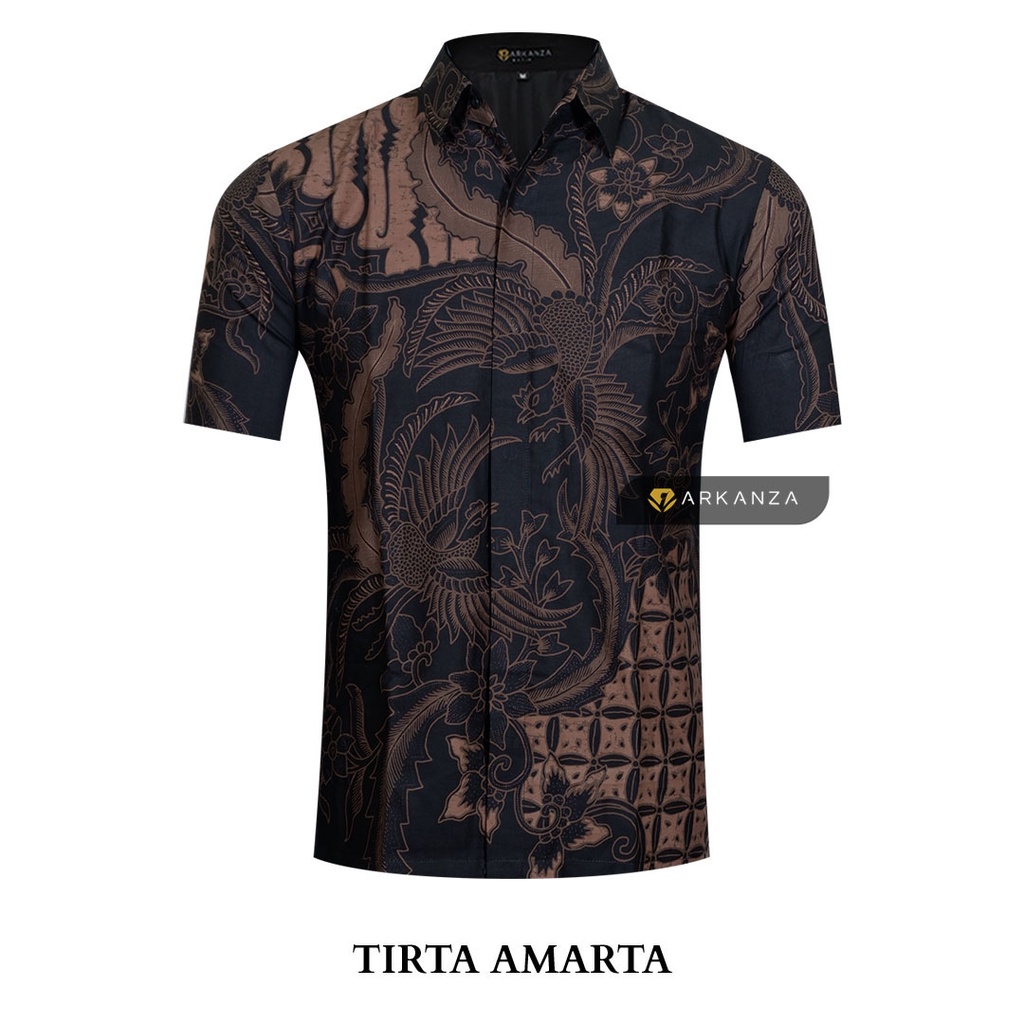 BATIK ARKANZA Motif TIRTA AMARTA Hem Atasan Kemeja Baju Batik Pria Cowok Produsen Slimfit Memakai Furing Lengan Panjang Lengan Pendek Original Asli