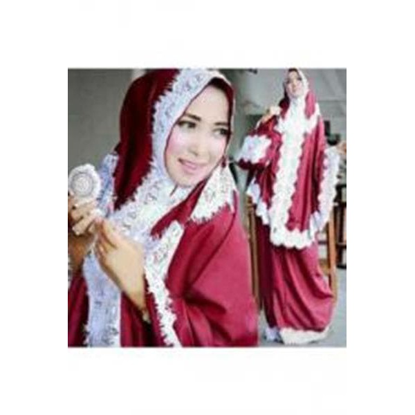 Khimar Jilbab 25 Mukenah Big Bergo Red, Bahan Spandek Jersey Combi Renda Fre Murah Musl TBEB3632