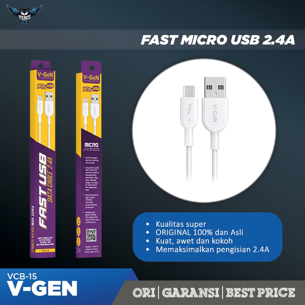 V-GEN VCB-15 FAST CHARGING 2.4A KABEL DATA MICRO USB CHARGER VGEN