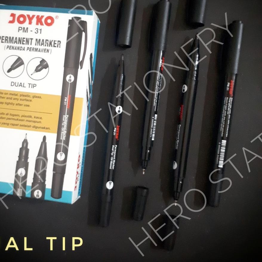 

☪ Spidol permanen dual tip permanent marker joyko PM-31 tinta hitam . 12 unit ◙