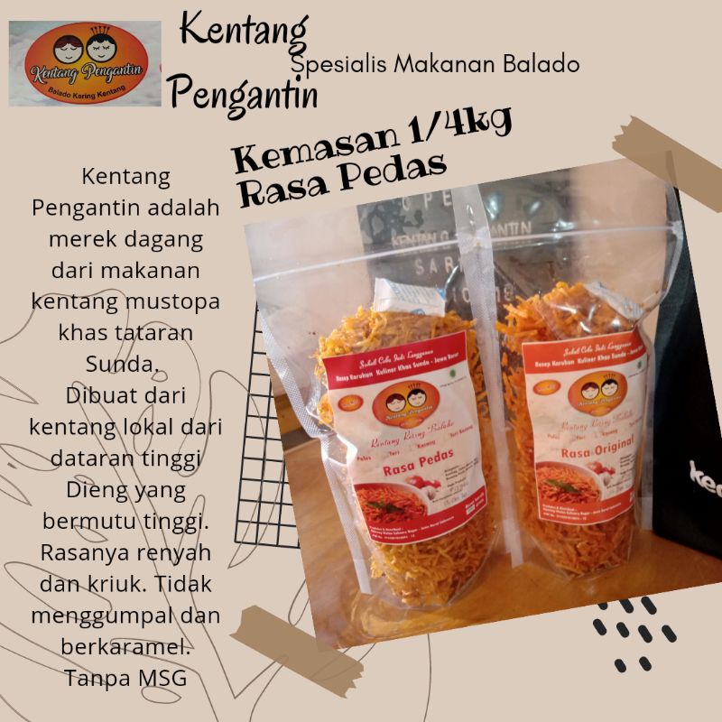 

Kentang Mustopa Pedas | Kentang Pengantin | Kering Kentang Pedas ukuran 1/4kg | Lauk Ramadhan