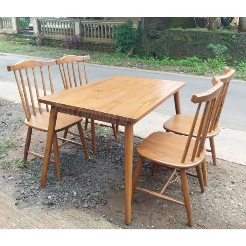 Meja Makan 4 Kursi Garpu Kayu Jati