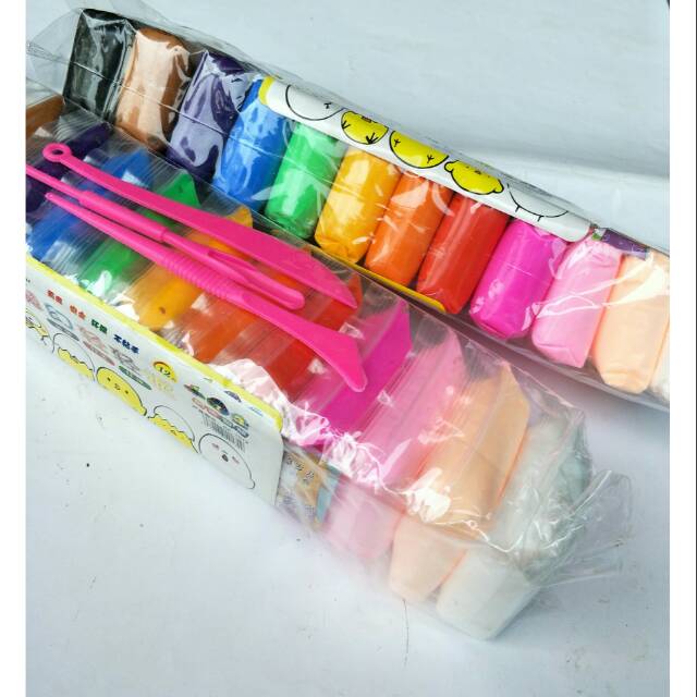 Mainan Polymer Clay/ Soft Clay 1Set 12warna + Tools/Alat Ukir Clay/ Plastisin Bagus Murah