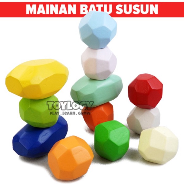 

Mainan Kayu Edukasi Balancing Stone Stacking Tower Balok Susun Batu Murah