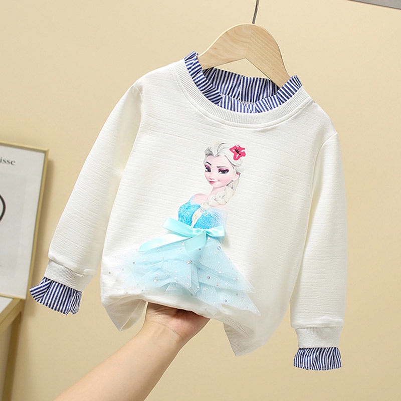 Sweter Frozen Anak Perempuan Gaya Putri Eropa dan Amerika Panjang -T-Shirt