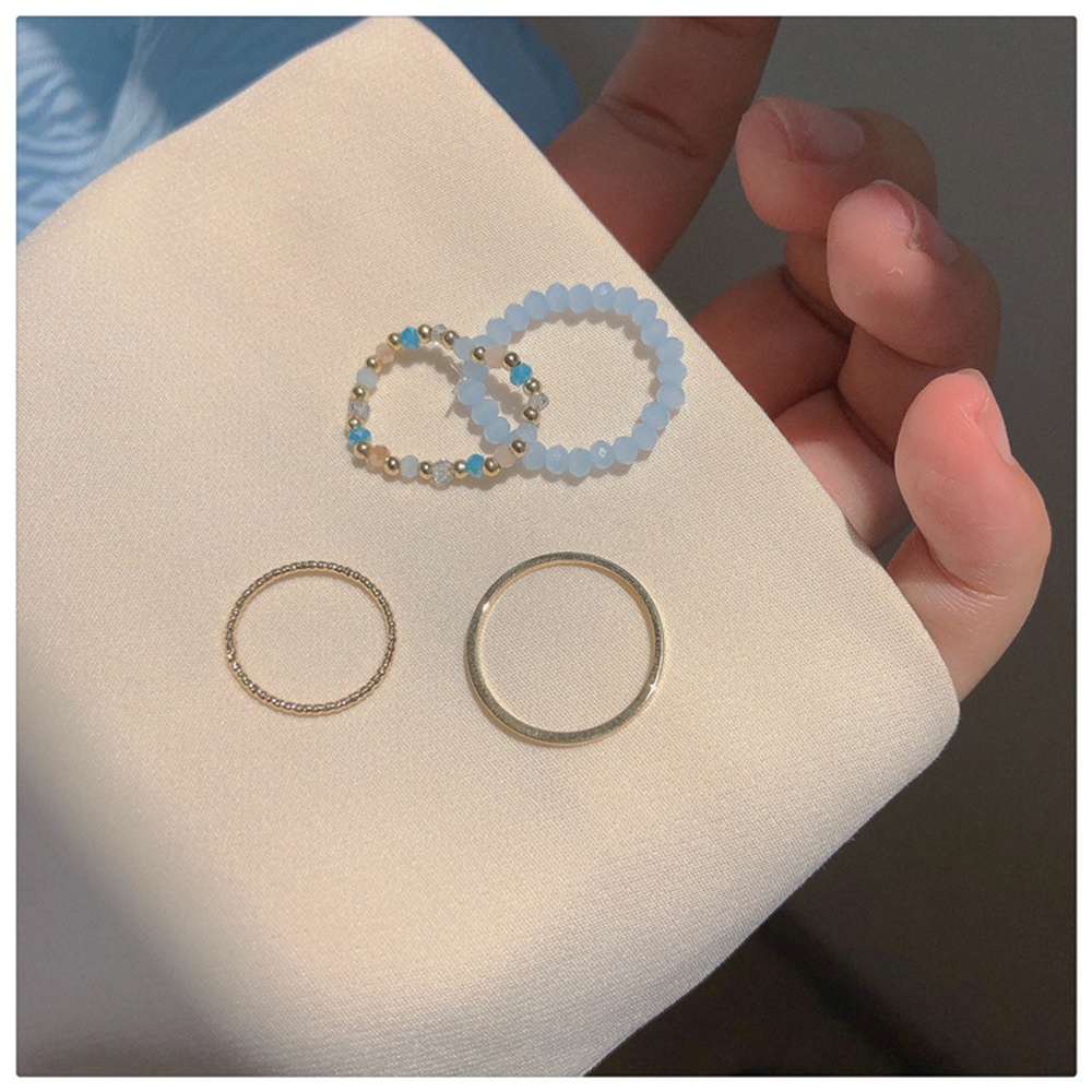 【COD Tangding】4pcs / set Cincin Manik-Manik Warna Biru Hijau Untuk Wanita