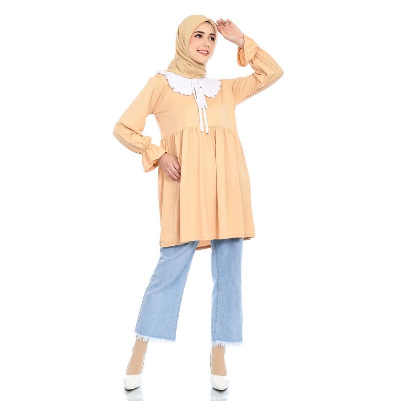 Dress | Mybamus mita collar tunic fuschia Bisculti midi Dress - Tunic Ruffel