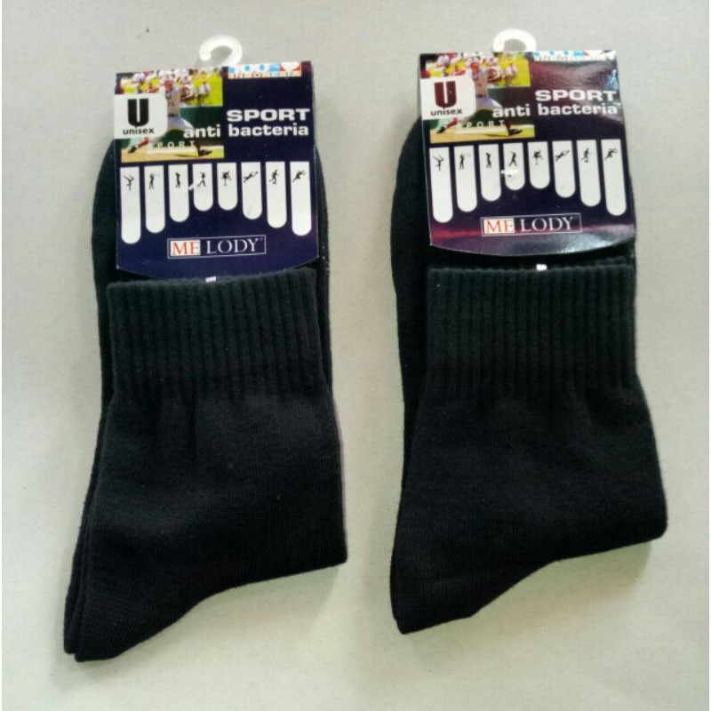 Kaos kaki sport merk melody anti bakteria ukuran mata kaki / kaos kaki hitam salur ukuran mata kaki