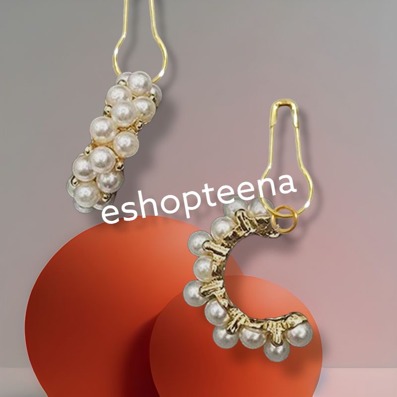 A61 anting hijab setengah lingkaran pearl gold new_anting jilbab