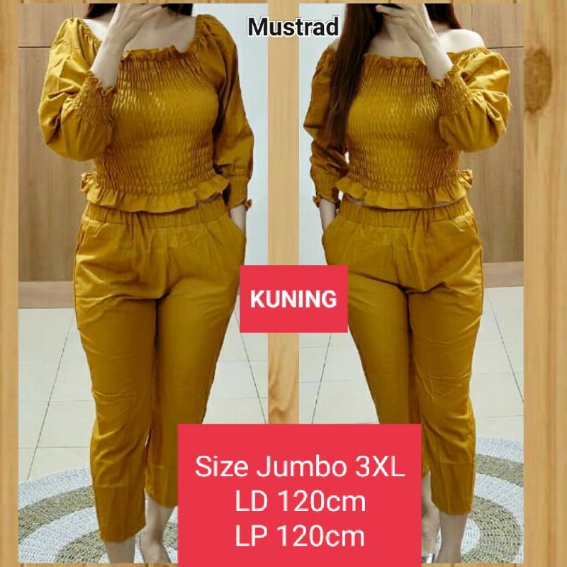 Setcel Jumbo Wanita One Set Kerut Korean Style Kekinian