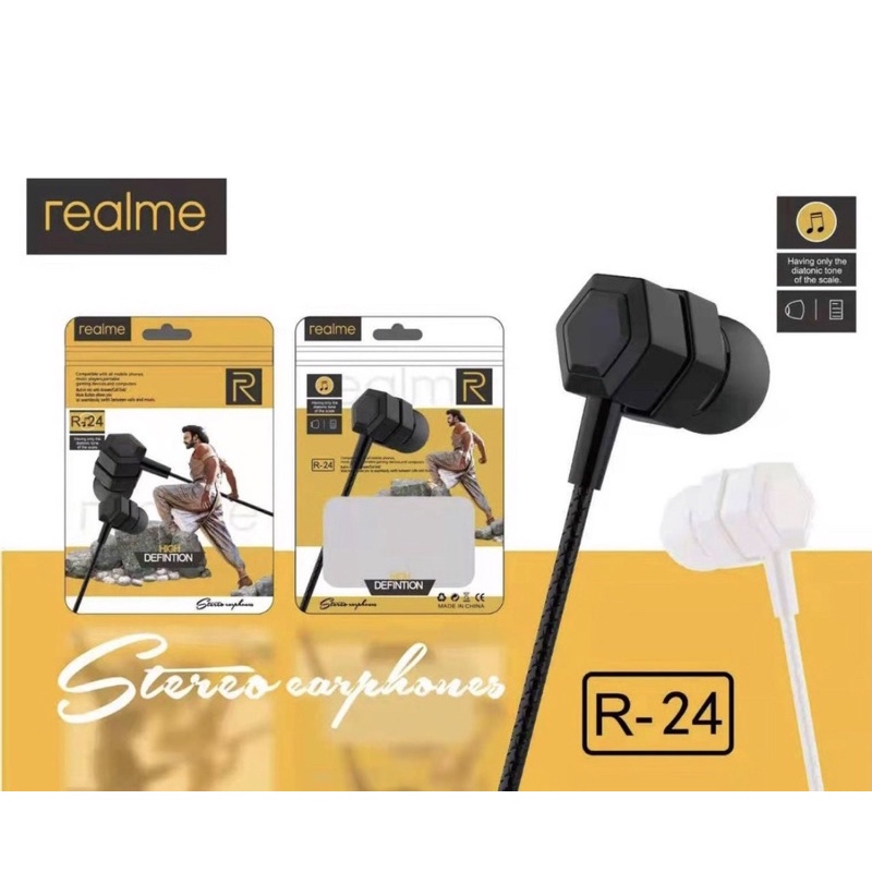 Headset handset earphone Realme R24 Packing Plastik Hf Kabel C11 C20 C15 C12 Warna Hitam Black Extra Bass