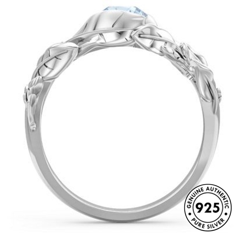 Cincin Sterling Silver 925 Model Daun Dengan Sapphire Untuk Wanita