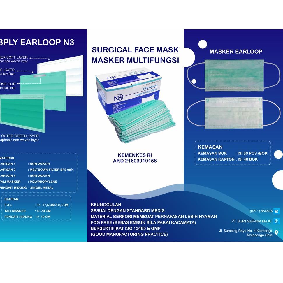 [PROMO 07D52] MASKER MEDIS MASKER EARLOOP N3 SURGICAL FACE MASK TANPA PENGAIT Terbatas