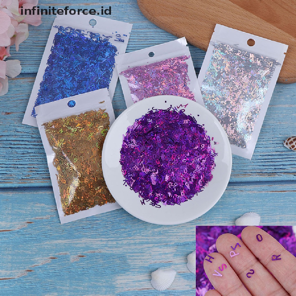 (infiniteforce.id) Serpihan Sequin Glitter Motif Tulisan Untuk Dekorasi Nail Art / Manicure