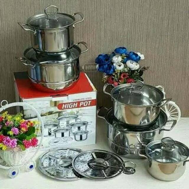Panci set stainless silver tebal