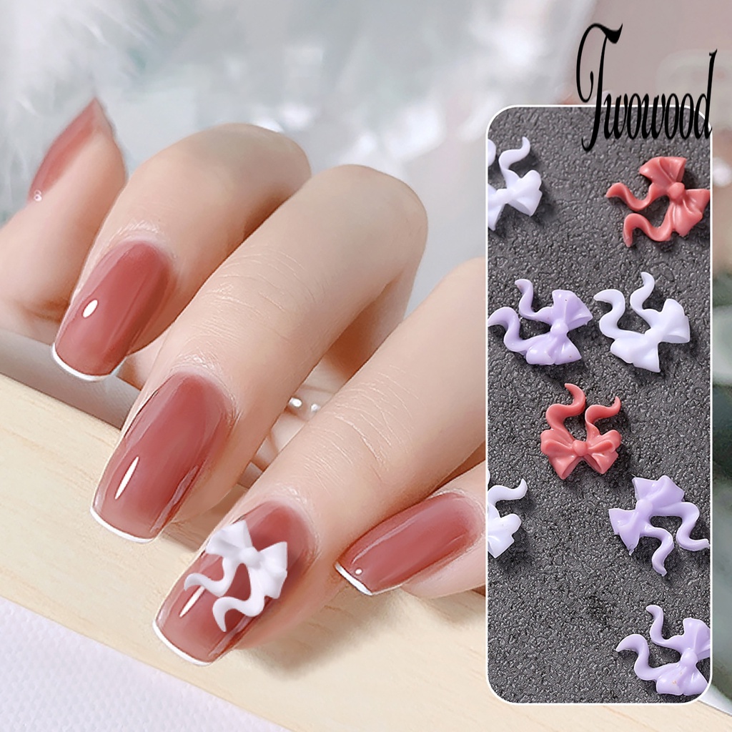 Twowood 50Pcs / Set Kuku Palsu Aksen Pita 3D Bahan Plastik Untuk Aksesoris Wanita Charms