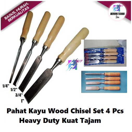 Pahat Kayu Wood Chisel Set 4 Pcs Heavy Duty Kuat Tajam