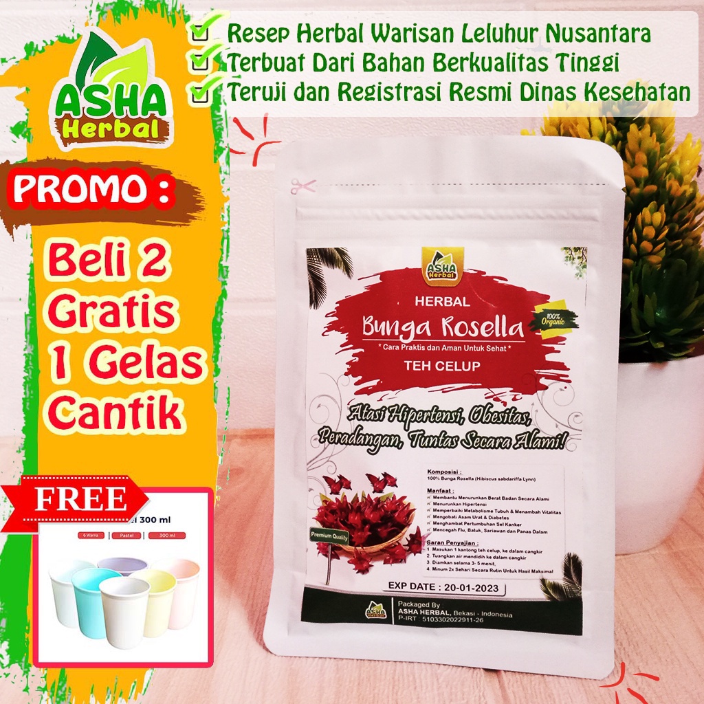 

TEH ROSELLA TEH BUNGA ROSELLA MERAH CELUP ORGANIK UNTUK DIET HIPERTENSI ASHA HERBAL