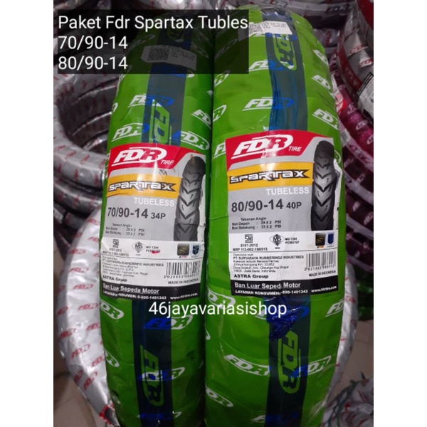 PAKET BAN LUAR TUBLES FDR SPARTAX RING 14 UKURAN 70/90-14 & 80/90-14 BAN TUBLES MATIC FREE PENTIL 70