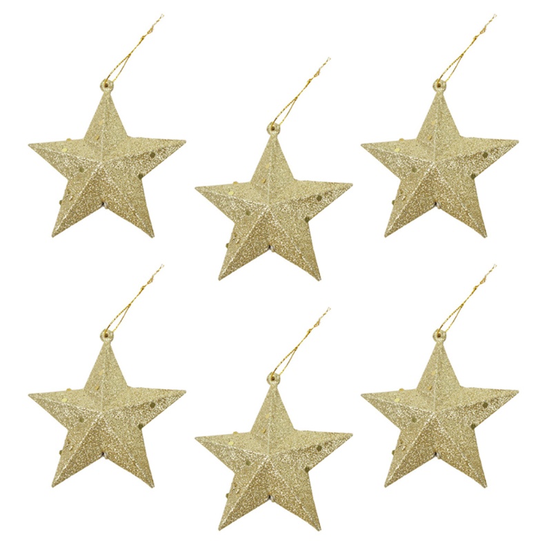 6pcs Ornamen Gantung Bentuk Bintang Glitter Untuk Dekorasi Pohon Natal