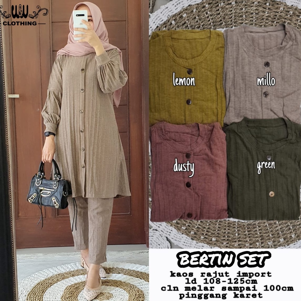 Elmecca Setelan Tunik Dan Celana Jumbo Ld 125 Bahan Kaos Rajut Import Polos Bertin Set Big Size Keki