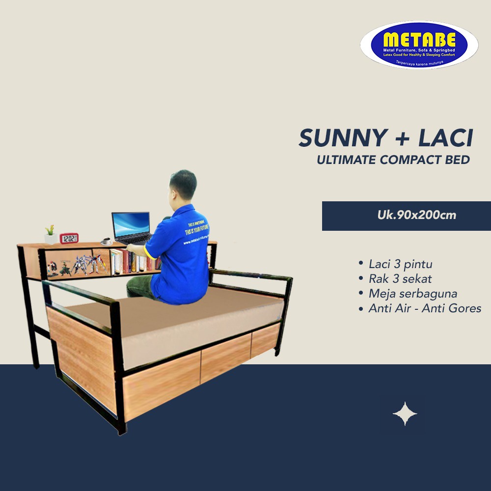 Metabe Ranjang Besi Type Sunny+ KASUR SPRINGBED + LACI BAWAH