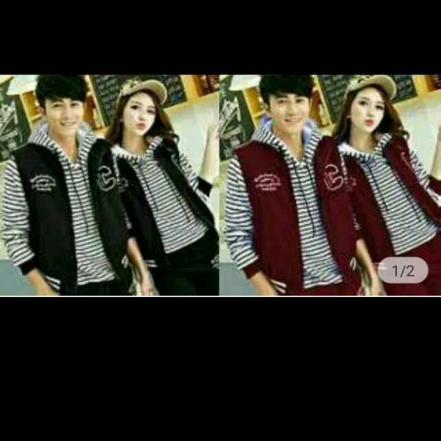 Hoodie Strip Hitam Couple