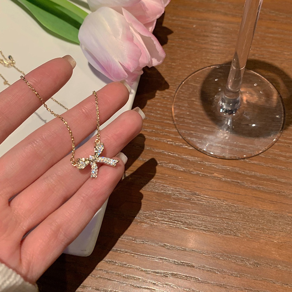 【COD Tangding】Bowknot Necklace Female Niche Design Clavicle Chain New Choker Accessories Fashion Jewelry
