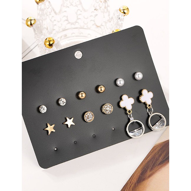 LRC Anting Set Fashion Golden Geometric Diamond K13235