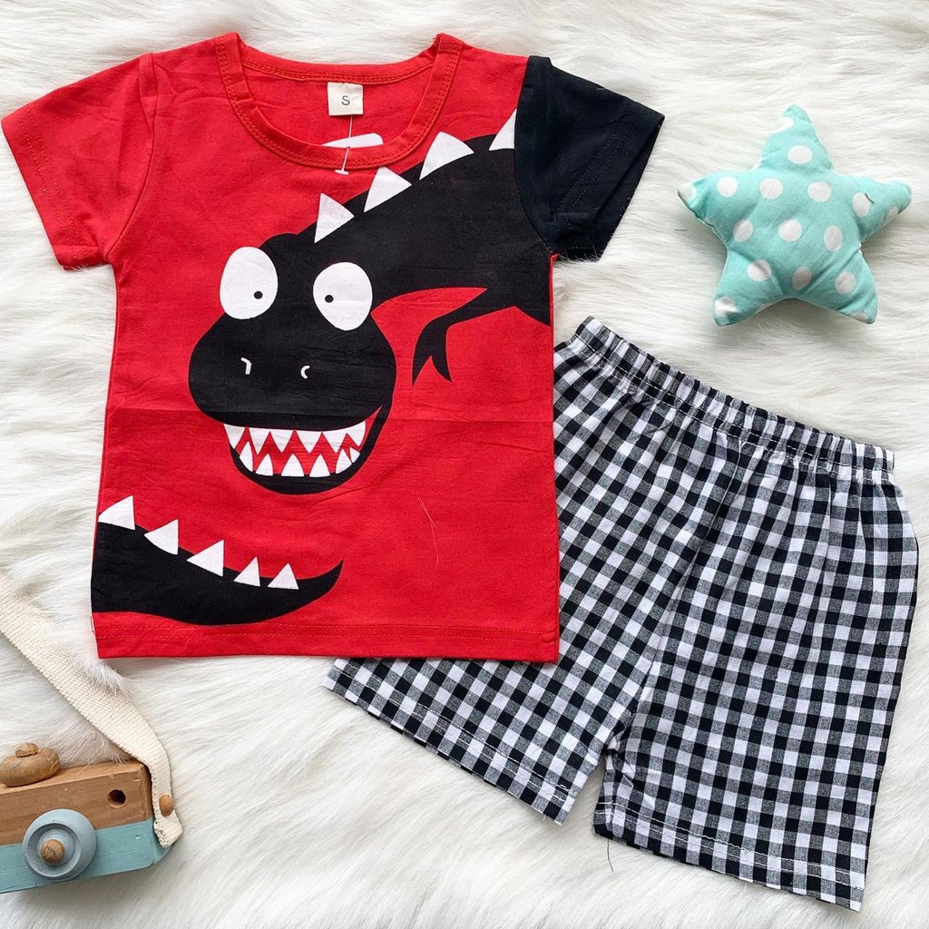 grosir 3d Stripe dino tee set