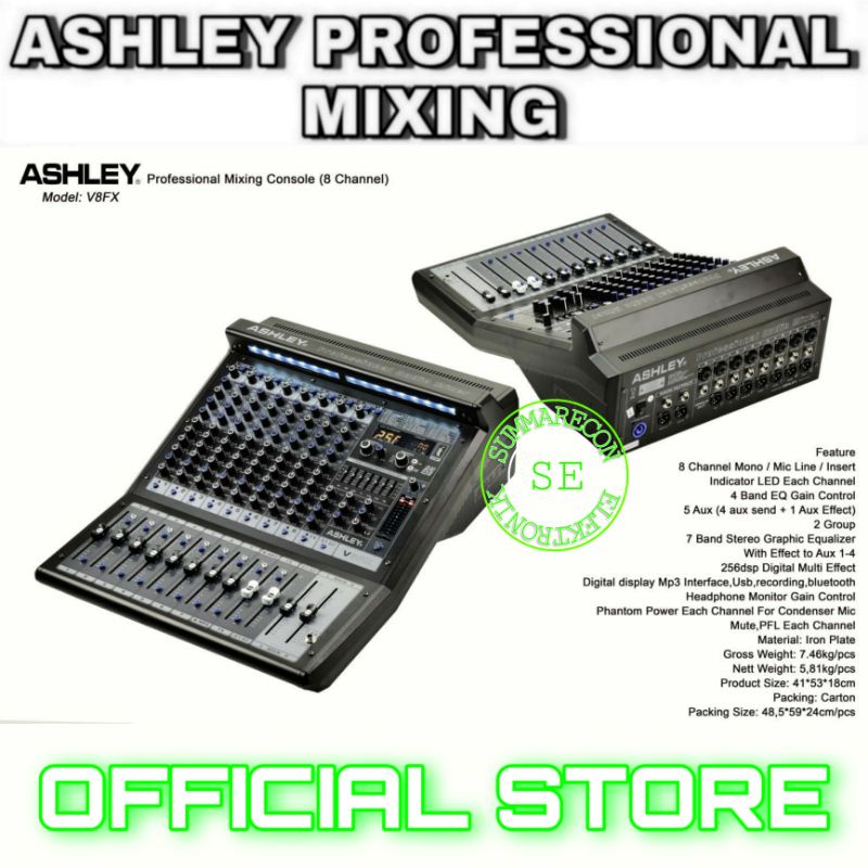 mixer audio 8 channel original ashley V8FX usb bluetooth recording