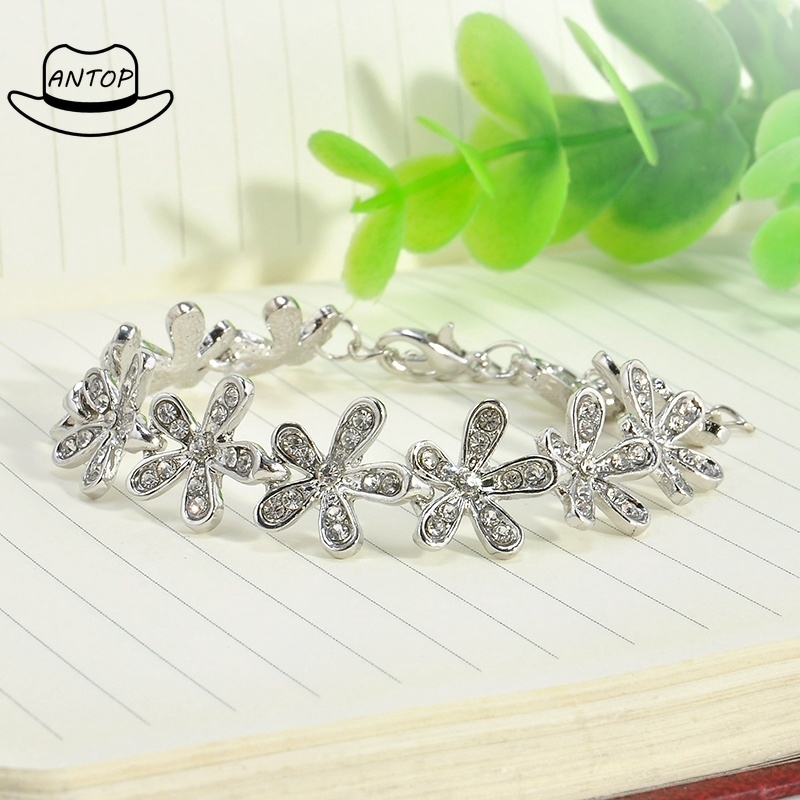 COD Gelang Bangle Vintage Motif Snowflake Hias Kristal Berlian Imitasi untuk Wanita Korean Bracelet Gift ANTOP