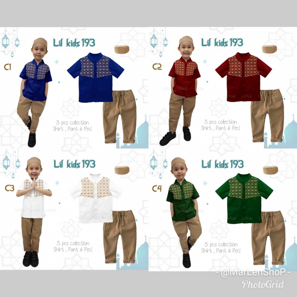 IMPORT 2-13th LK193 C1234 Setelan Koko Tangan Pendek Celana Peci Biru Merah Marun Hijau Botol Putih