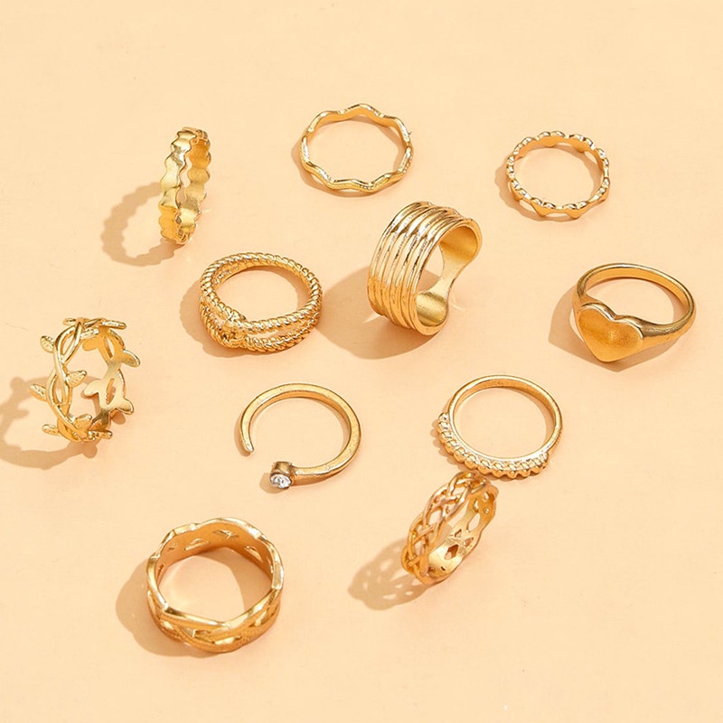 11 Pcs / Set Cincin Desain Daun Gelombang Untuk Wanita