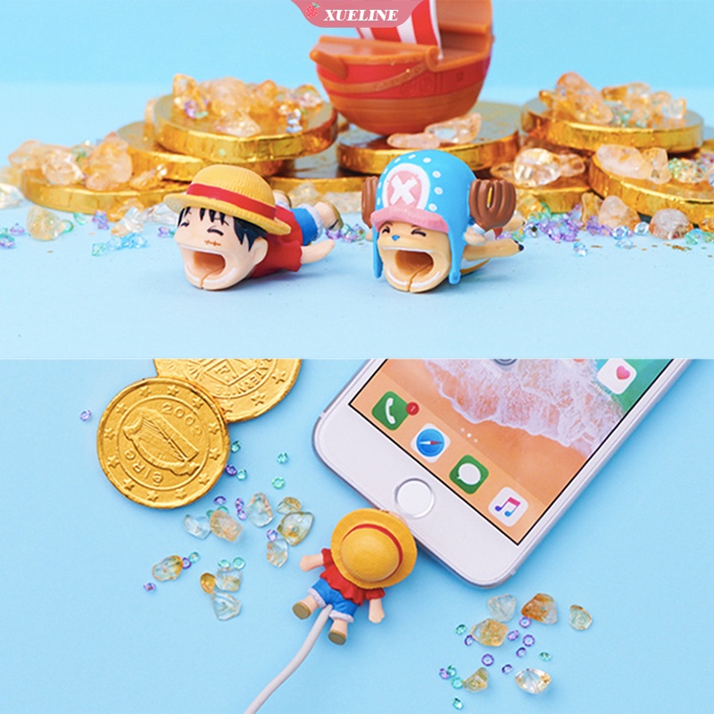 Pelindung Kabel Charger / Data USB Bentuk Kartun Anime One Piece Luffy Zoro Sanji Untuk iPhone