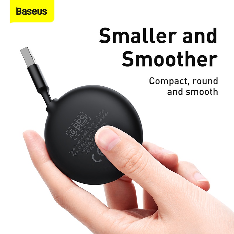 Baseus 6A 3in1 Kabel Data / Charger USB Ke Tipe-C / Micro USB / iP 66W Panjang 1.2m