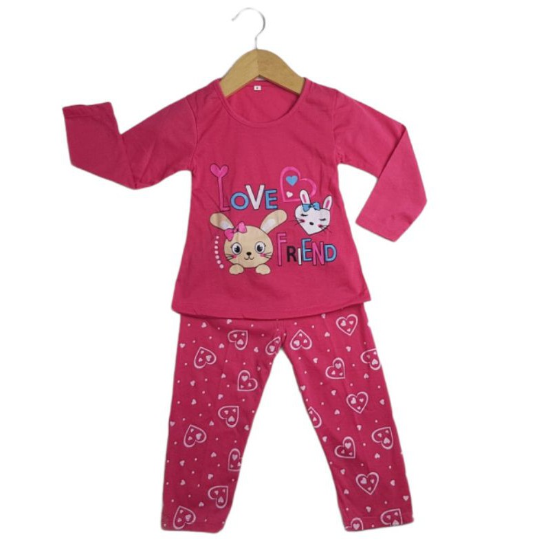 SETELAN BAJU ANAK PEREMPUAN NEW SIKUNING MOTIF LOVE FRIEND 2-6 TAHUN